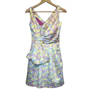 Zac Posen Target Floral Metallic Cocktail Dress Size 3 Asymmetrical Coquette